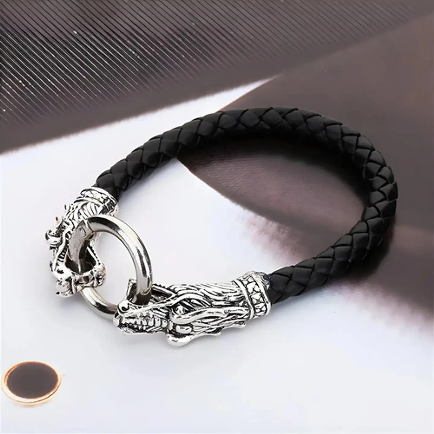 Pulsera Brazalete Manilla Trenzada Cuero Dragon Para Hombre 11