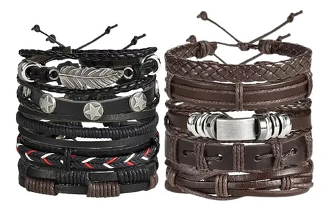 Set 5 Pulsera Manilla Brazalete De Cuero 2 Juegos Manillas