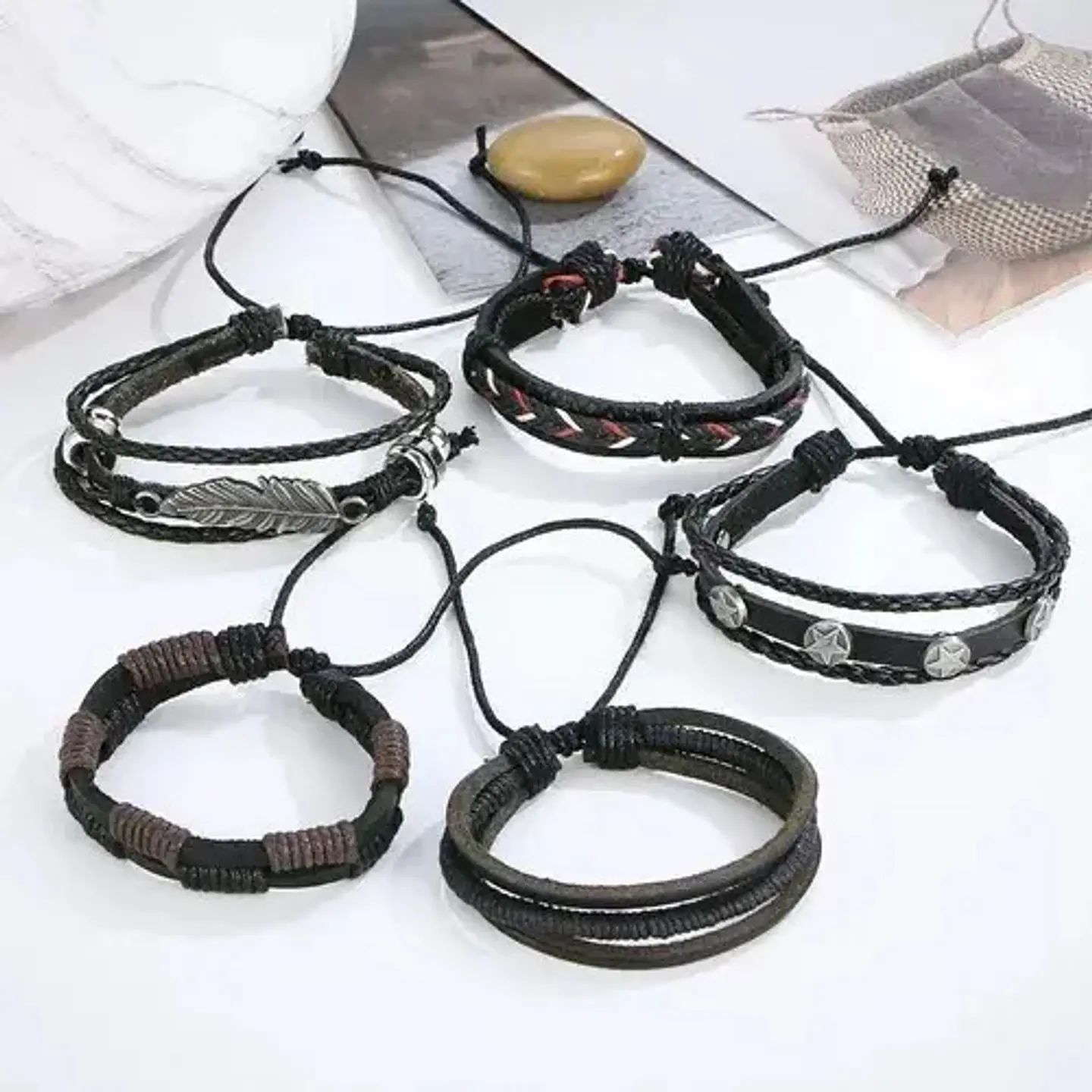 Set 5 Pulsera Manilla Brazalete De Cuero 2 Juegos Manillas 2