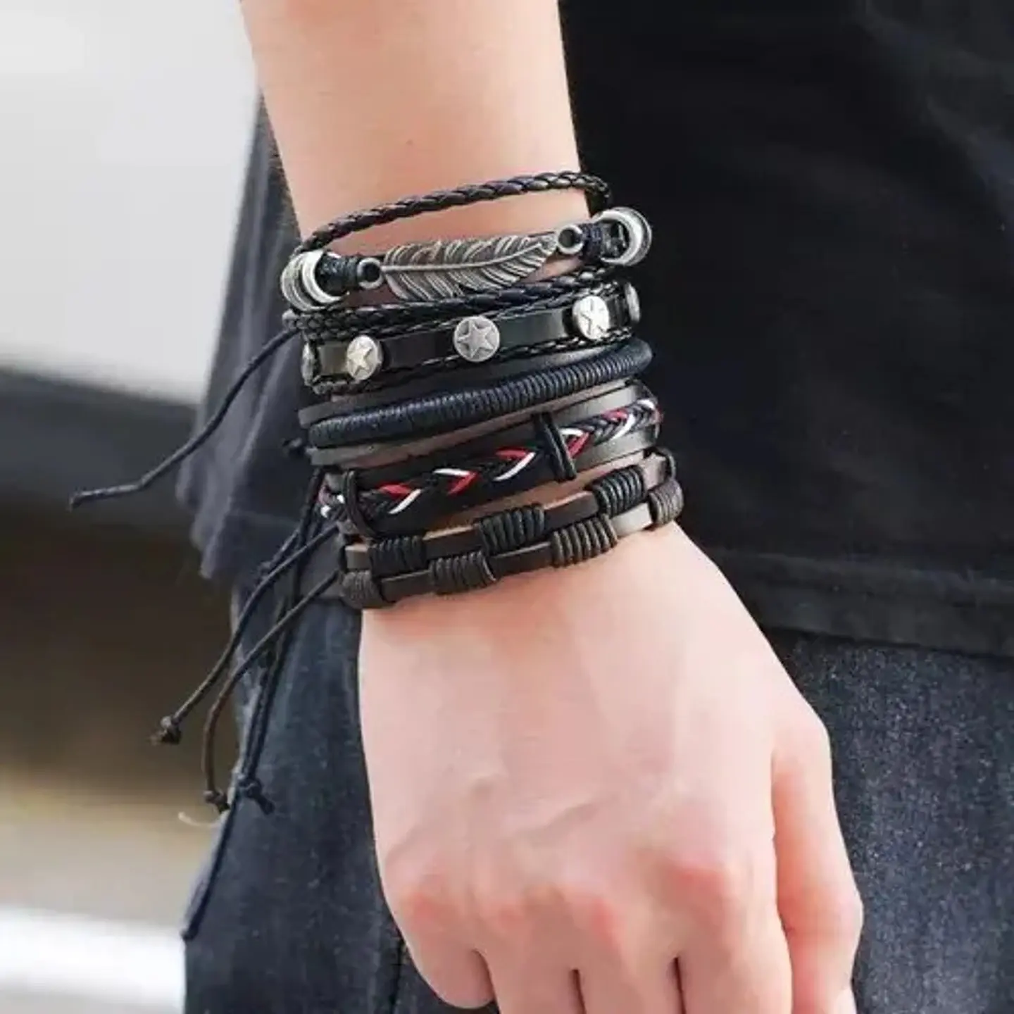 Set 5 Pulsera Manilla Brazalete De Cuero 2 Juegos Manillas 3