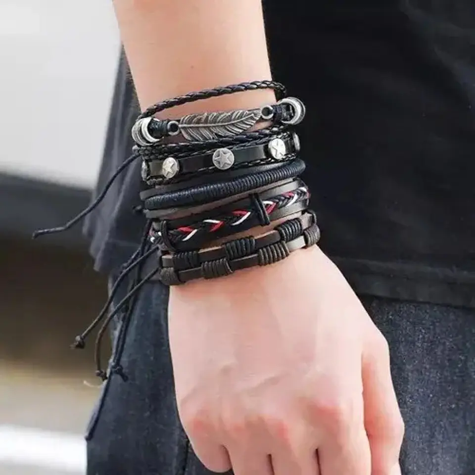 Set 5 Pulsera Manilla Brazalete De Cuero 2 Juegos Manillas 3