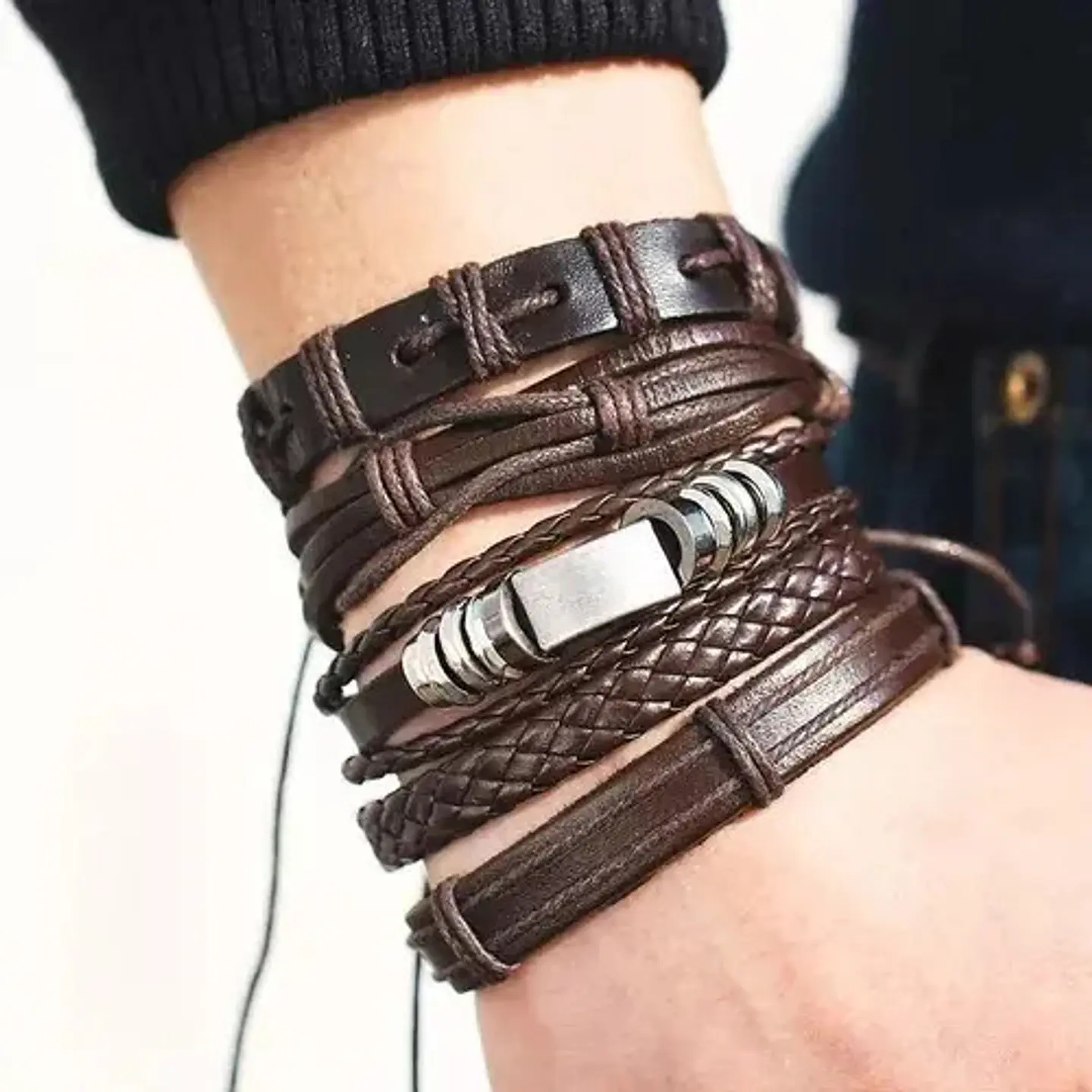 Set 5 Pulsera Manilla Brazalete De Cuero 2 Juegos Manillas 4