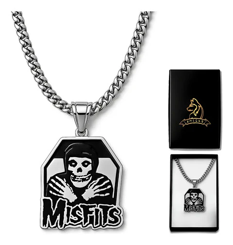Collar Hombre Mujer Dije Banda Punk Horror Calavera Misfits Plateado