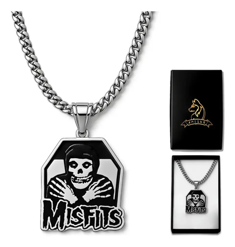 Collar Hombre Mujer Dije Banda Punk Horror Calavera Misfits Plateado 1