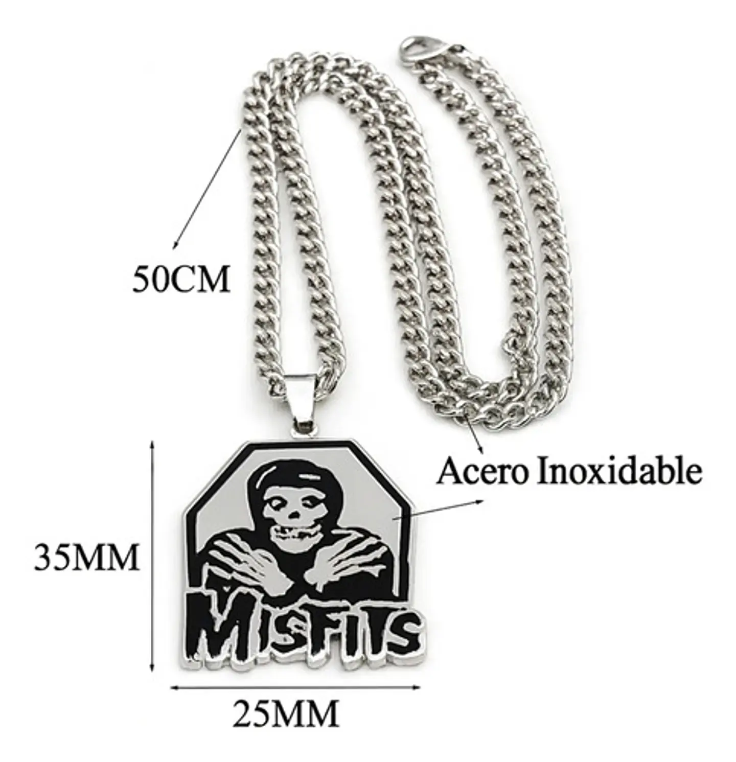 Collar Hombre Mujer Dije Banda Punk Horror Calavera Misfits Plateado 3