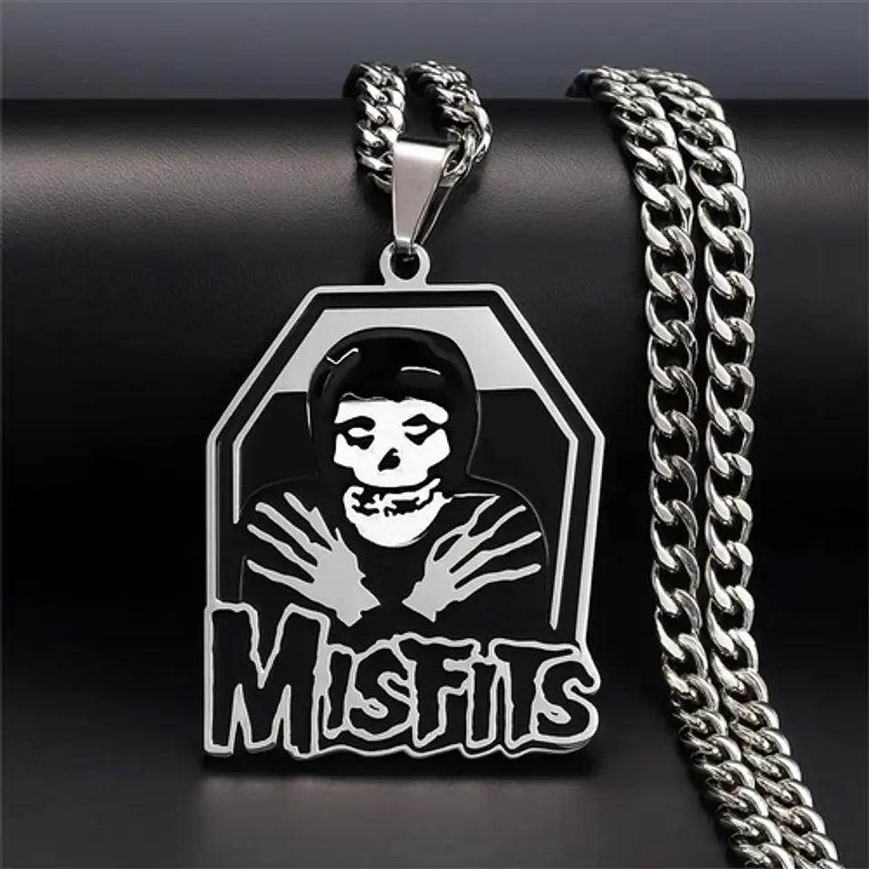 Collar Hombre Mujer Dije Banda Punk Horror Calavera Misfits Plateado 5