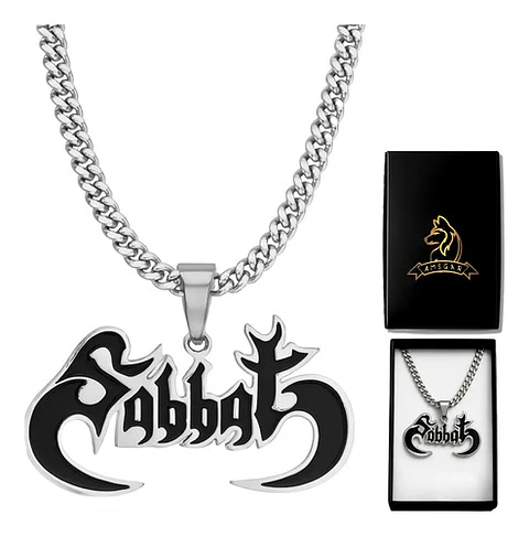 Collar Hombre Y Mujer Dije Color Plata Banda De Metal Sabbat