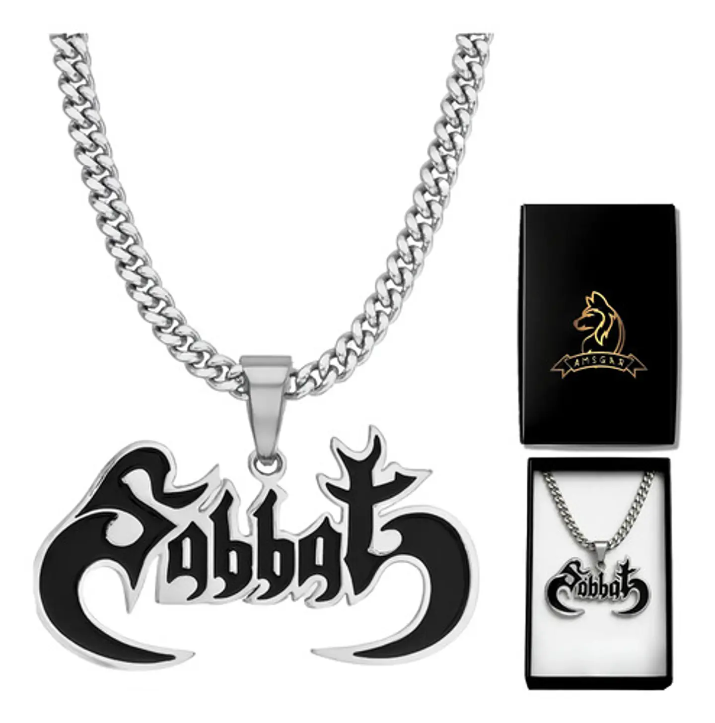 Collar Hombre Y Mujer Dije Color Plata Banda De Metal Sabbat 1