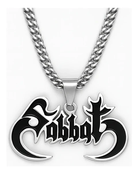 Collar Hombre Y Mujer Dije Color Plata Banda De Metal Sabbat