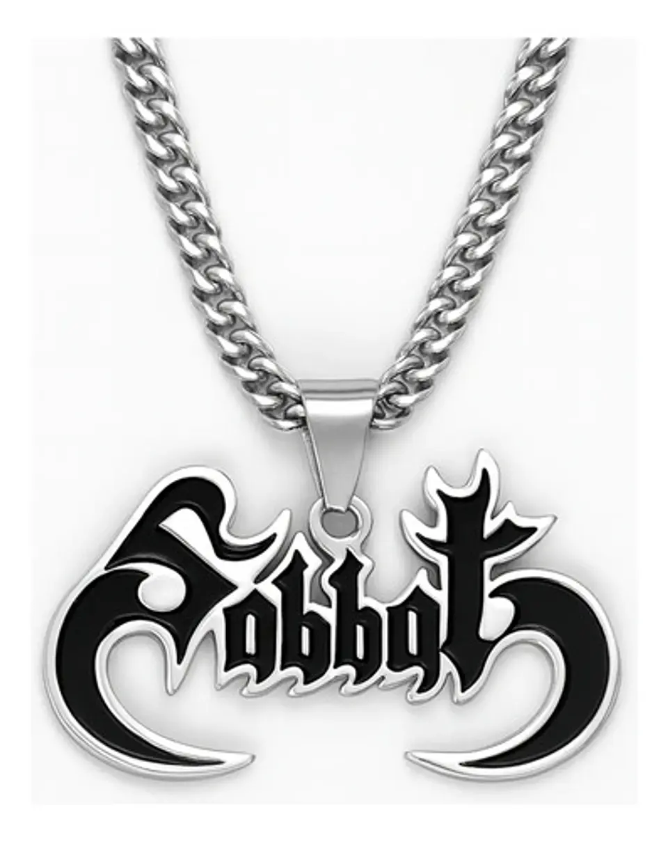 Collar Hombre Y Mujer Dije Color Plata Banda De Metal Sabbat 2