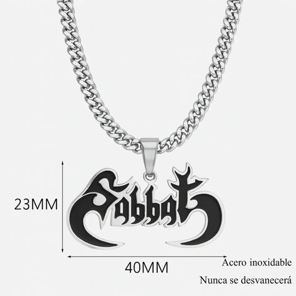 Collar Hombre Y Mujer Dije Color Plata Banda De Metal Sabbat 10
