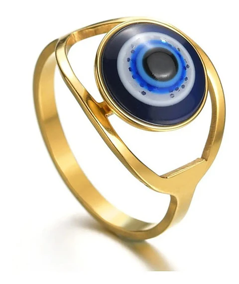 Anillo Amuleto Mujer Con Ojo Del Mal Turco Acero Color Oro