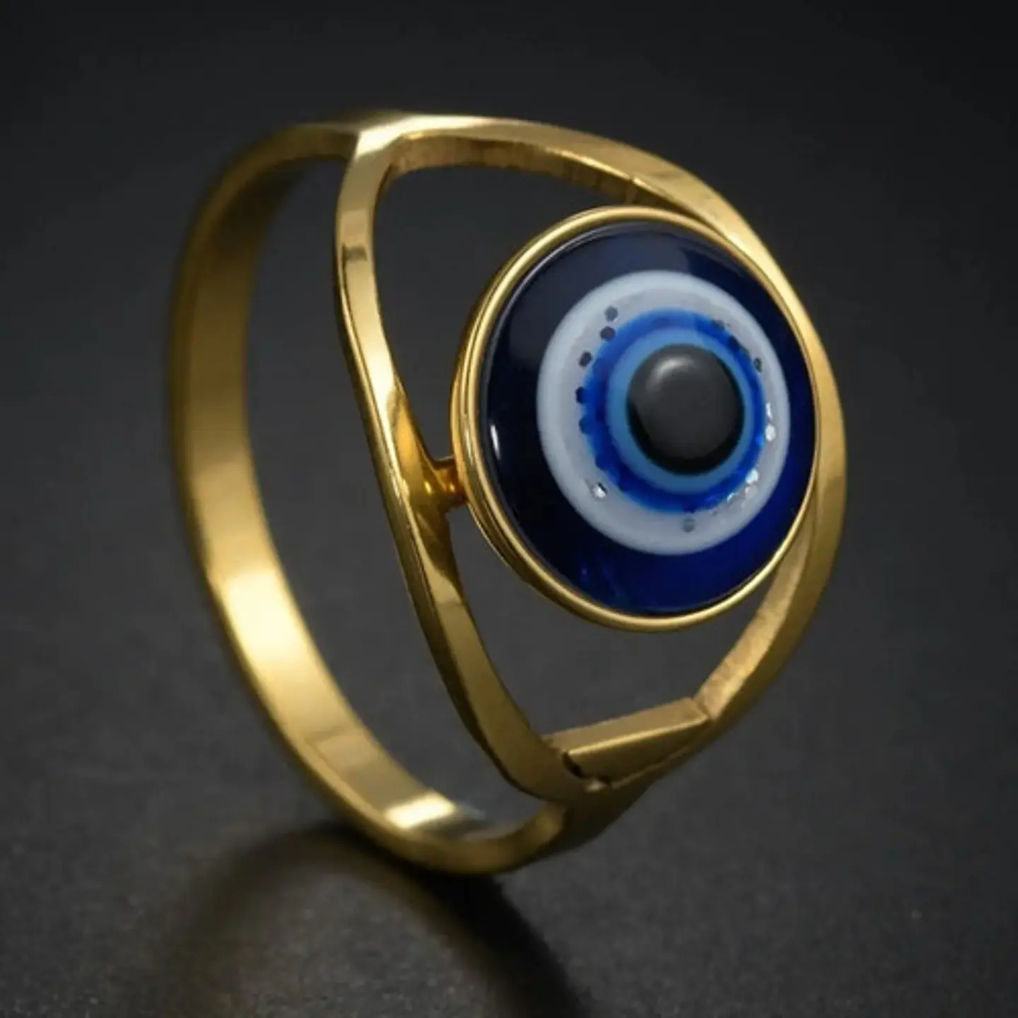 Anillo Amuleto Mujer Con Ojo Del Mal Turco Acero Color Oro 3