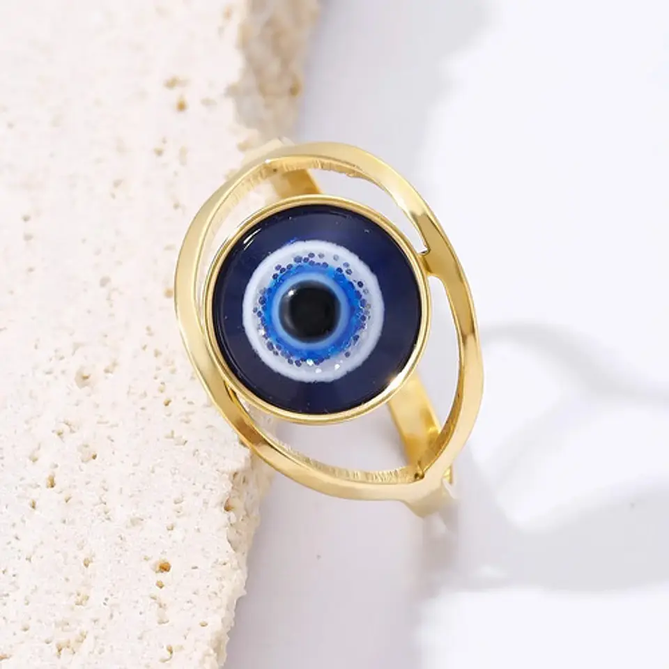Anillo Amuleto Mujer Con Ojo Del Mal Turco Acero Color Oro 5