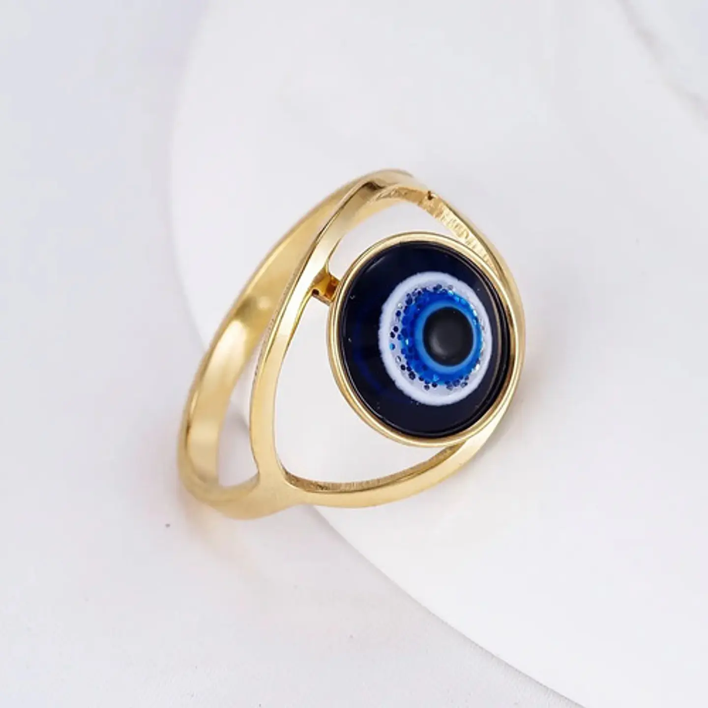 Anillo Amuleto Mujer Con Ojo Del Mal Turco Acero Color Oro 6