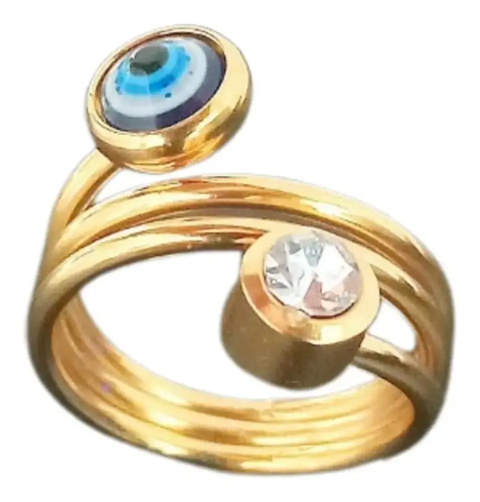 Anillo Amuleto Mujer Con Ojo Del Mal Turco Acero Color Oro 7