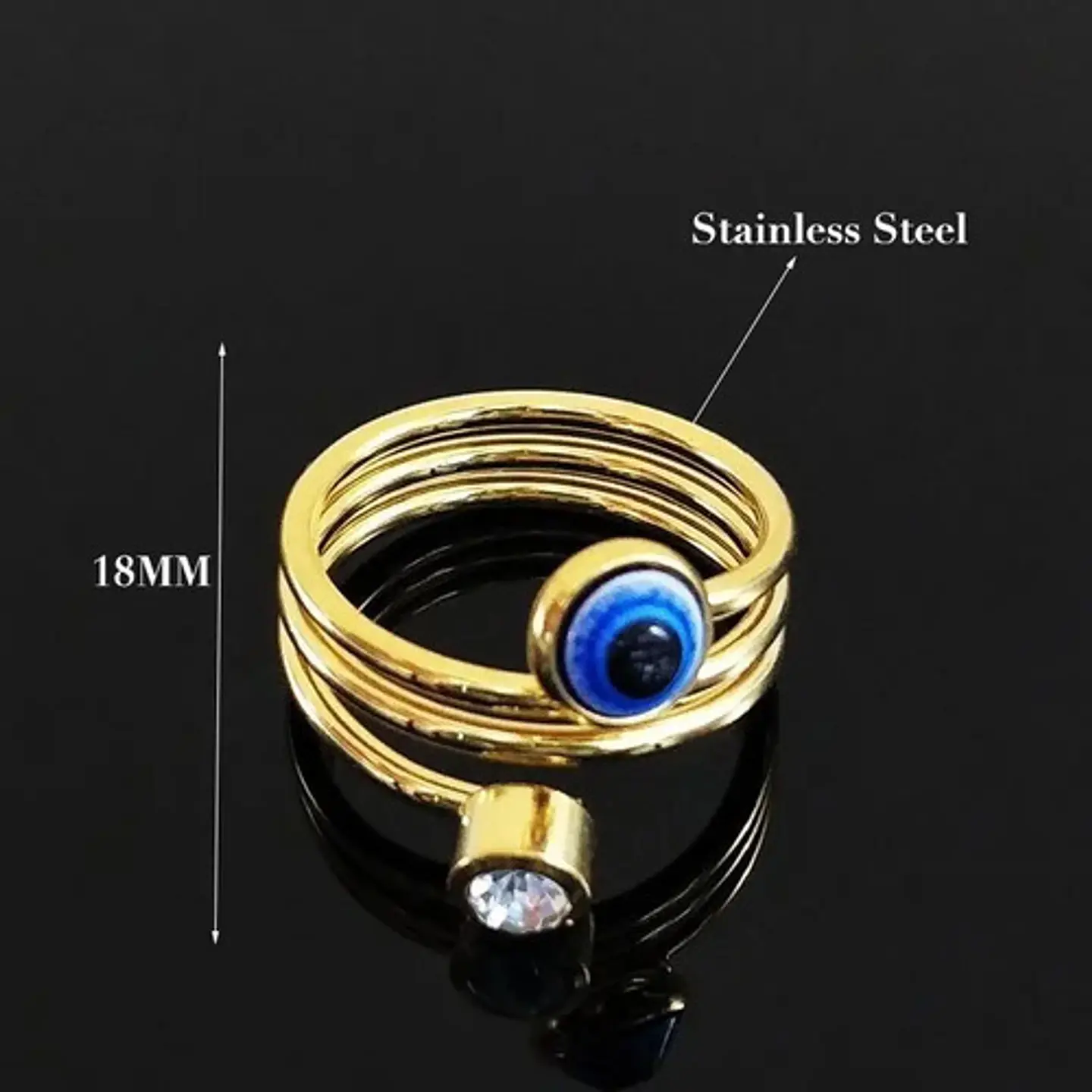 Anillo Amuleto Mujer Con Ojo Del Mal Turco Acero Color Oro 9