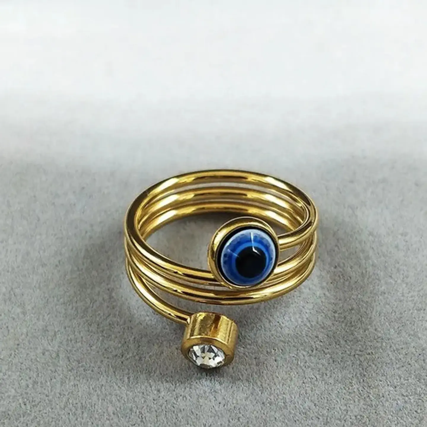 Anillo Amuleto Mujer Con Ojo Del Mal Turco Acero Color Oro 10