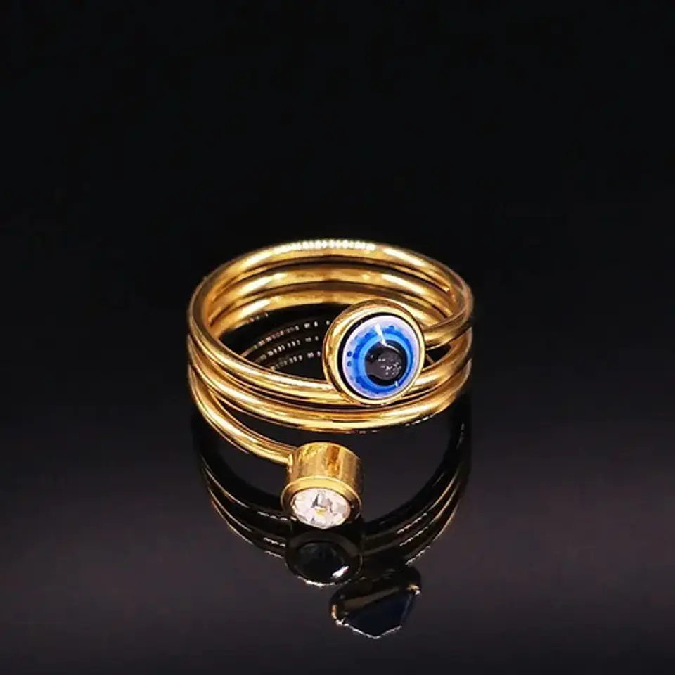 Anillo Amuleto Mujer Con Ojo Del Mal Turco Acero Color Oro 11