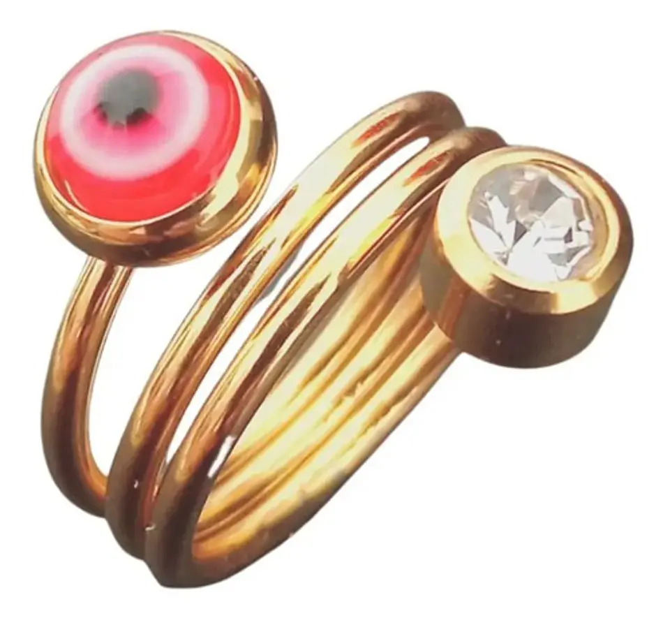 Anillo Amuleto Mujer Con Ojo Del Mal Turco Acero Color Oro 13