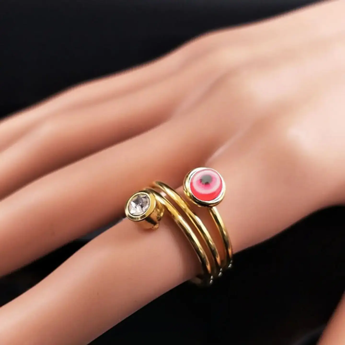 Anillo Amuleto Mujer Con Ojo Del Mal Turco Acero Color Oro 15