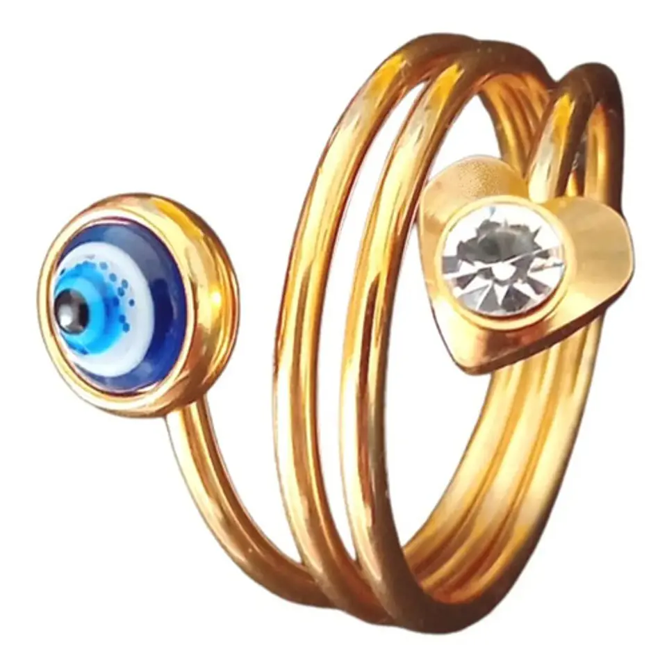 Anillo Amuleto Mujer Con Ojo Del Mal Turco Acero Color Oro 16