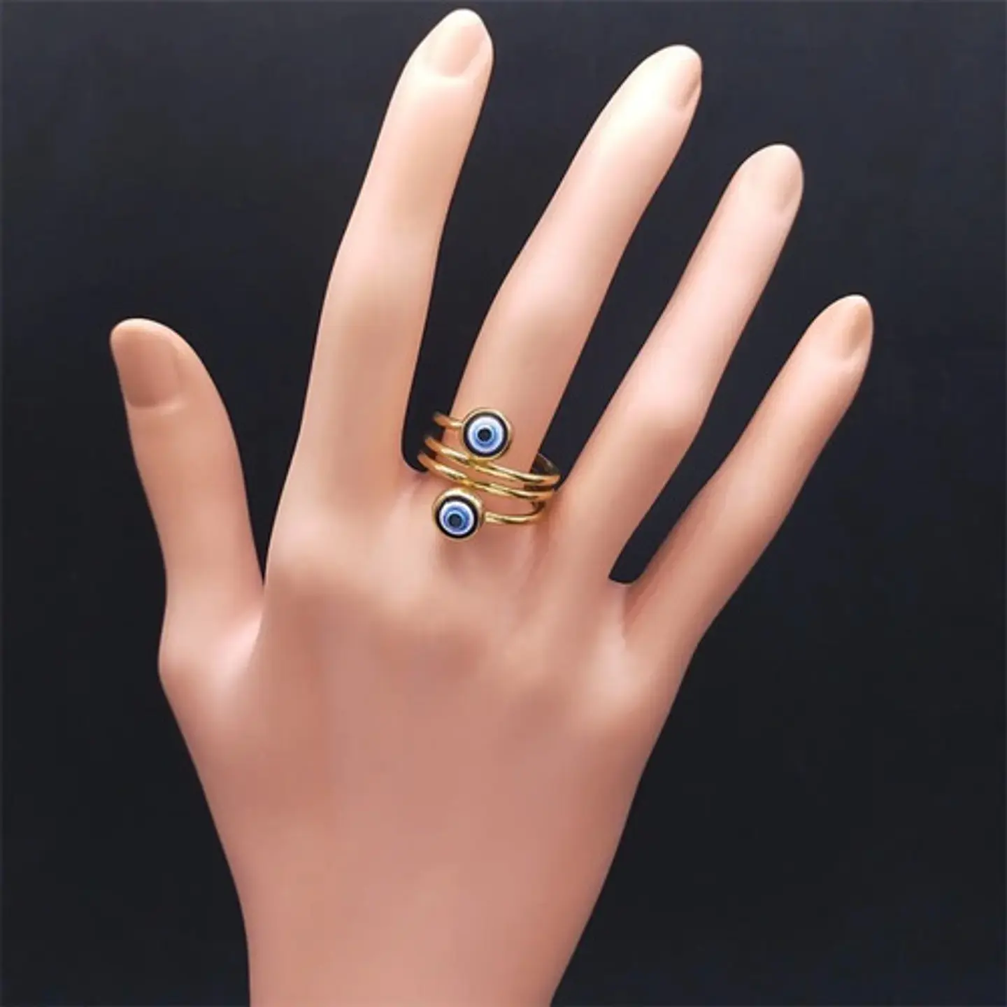 Anillo Amuleto Mujer Con Ojo Del Mal Turco Acero Color Oro 19