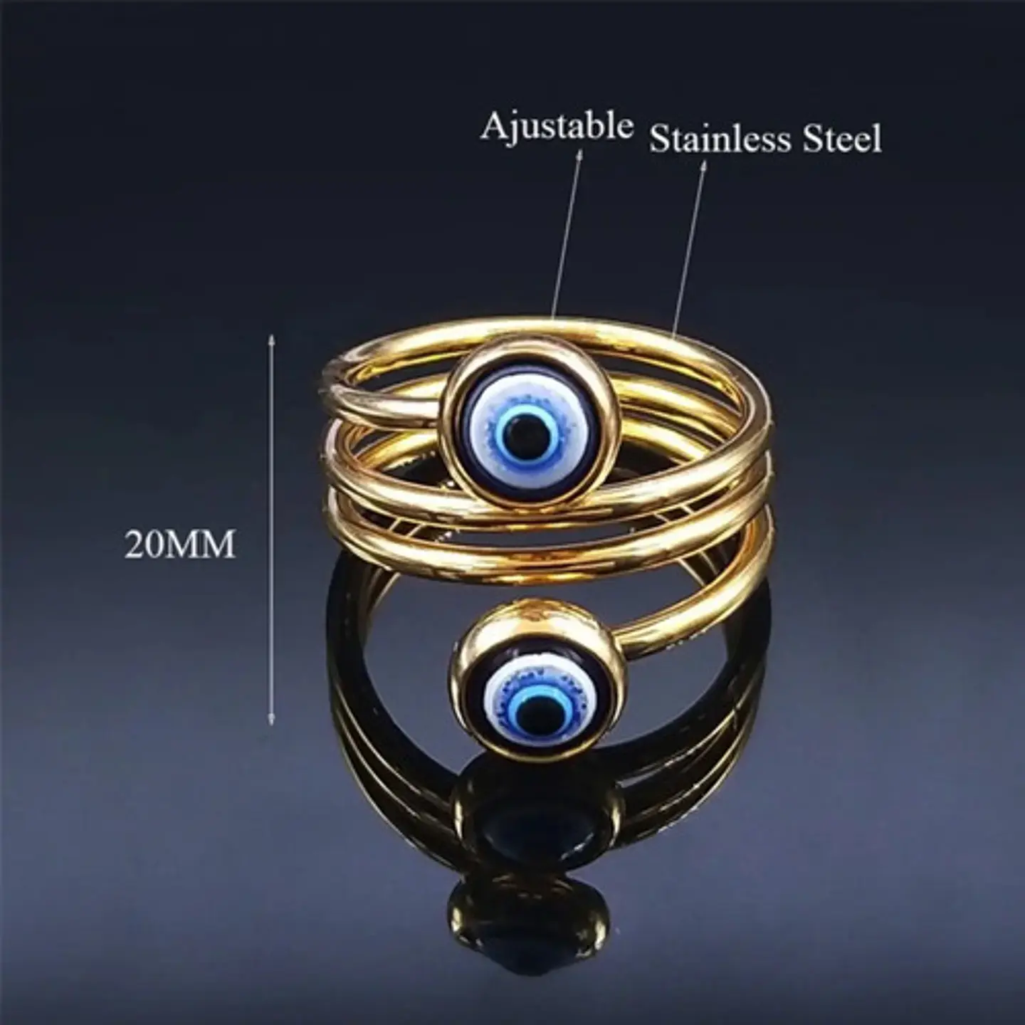 Anillo Amuleto Mujer Con Ojo Del Mal Turco Acero Color Oro 22