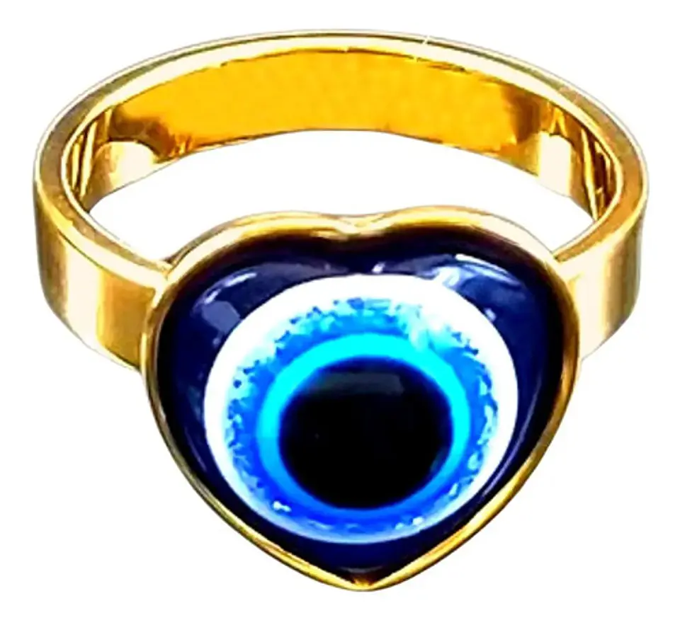 Anillo Amuleto Mujer Con Ojo Del Mal Turco Acero Color Oro 23