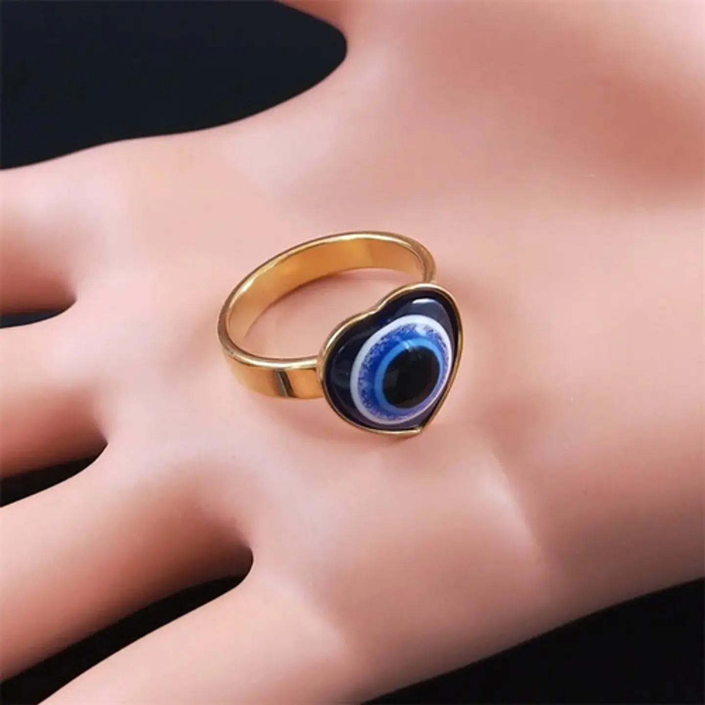 Anillo Amuleto Mujer Con Ojo Del Mal Turco Acero Color Oro 25