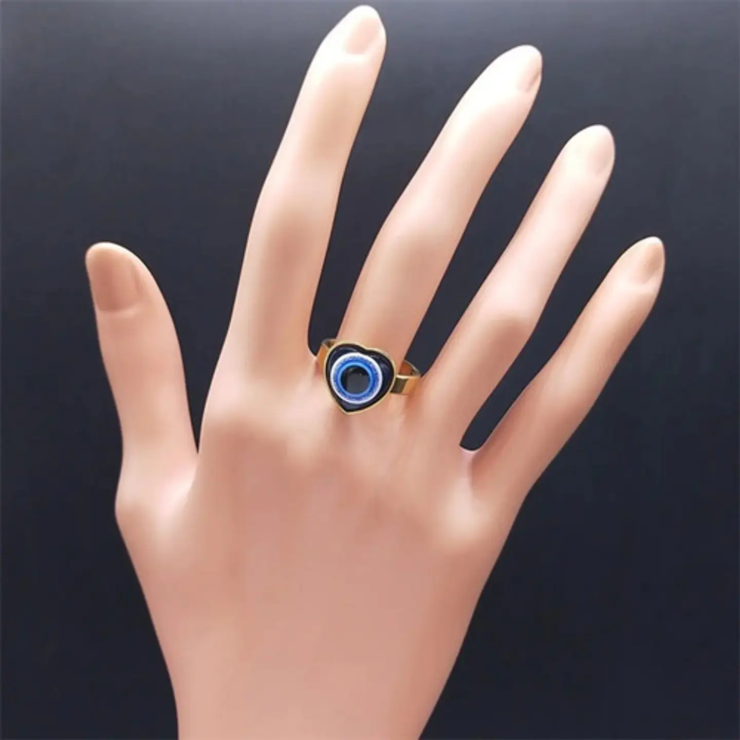 Anillo Amuleto Mujer Con Ojo Del Mal Turco Acero Color Oro 26