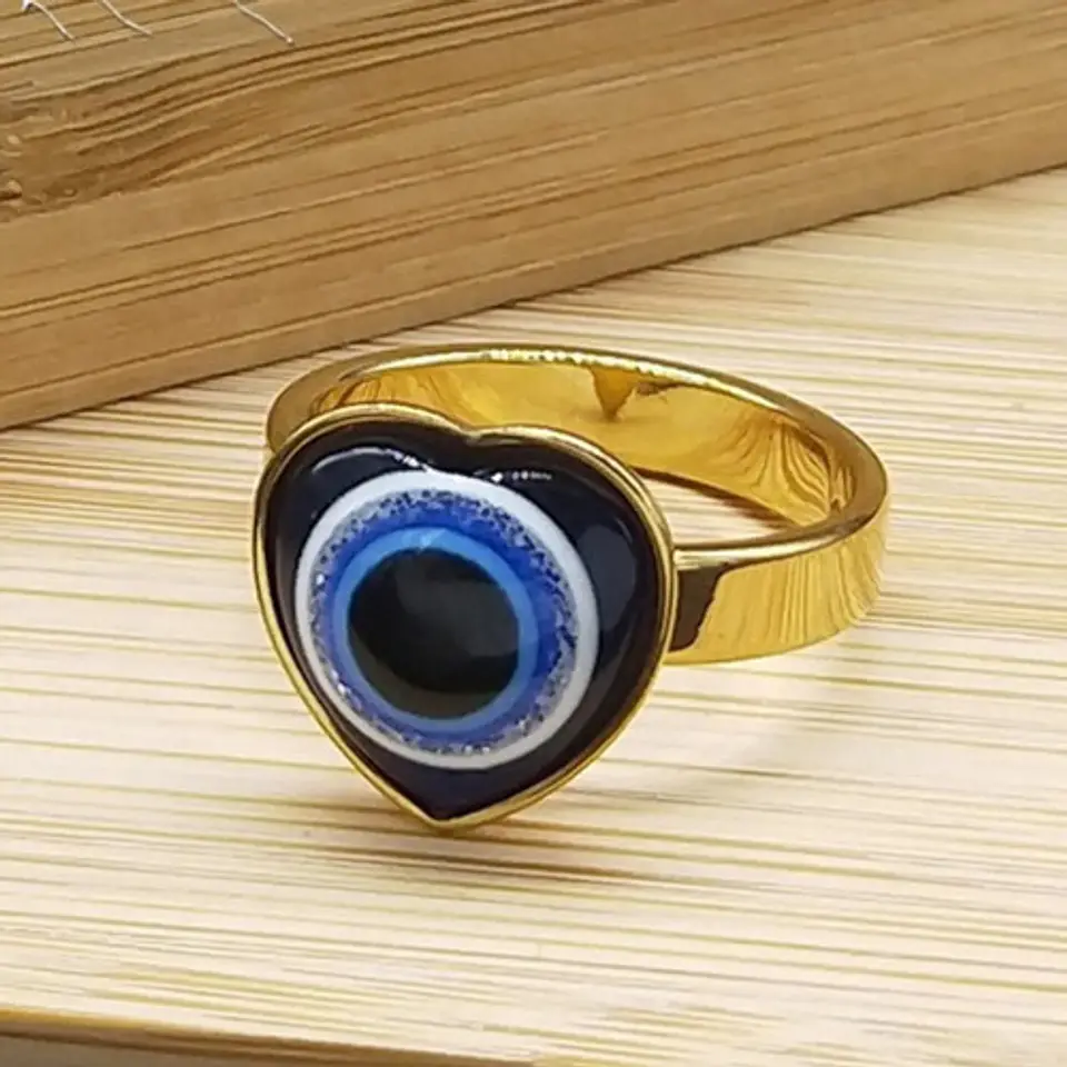 Anillo Amuleto Mujer Con Ojo Del Mal Turco Acero Color Oro 28