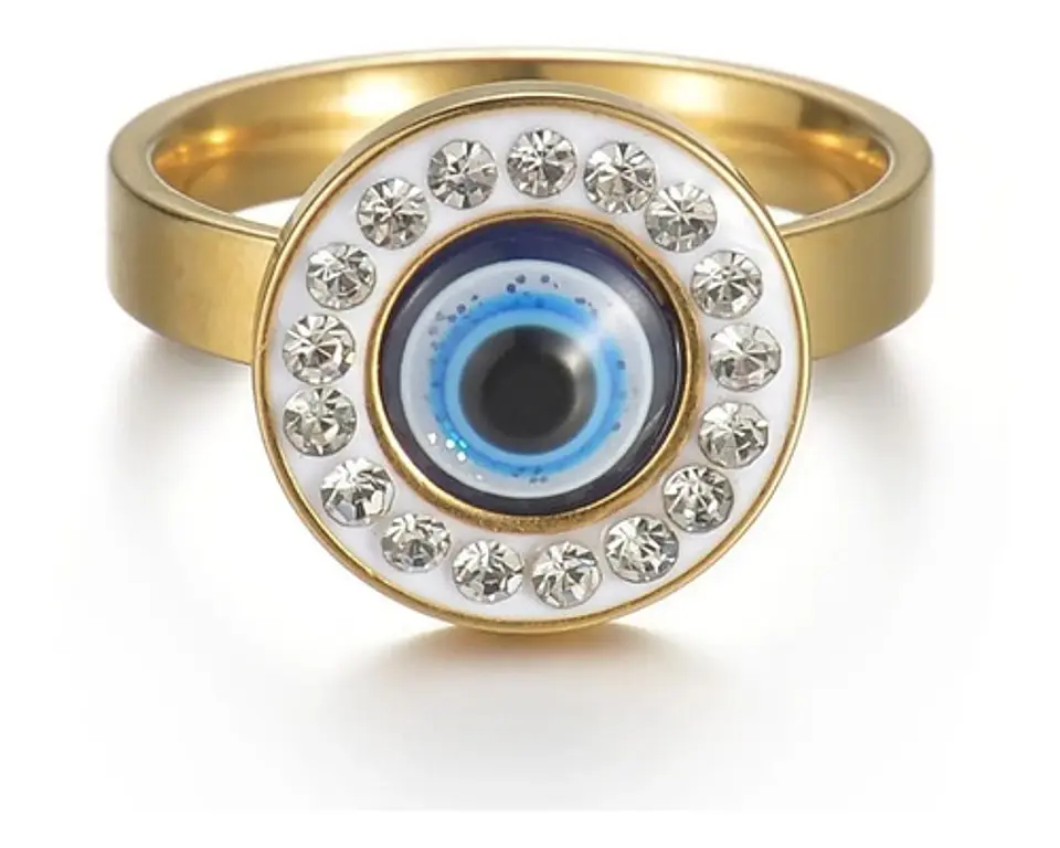 Anillo Amuleto Mujer Con Ojo Del Mal Turco Acero Color Oro 30