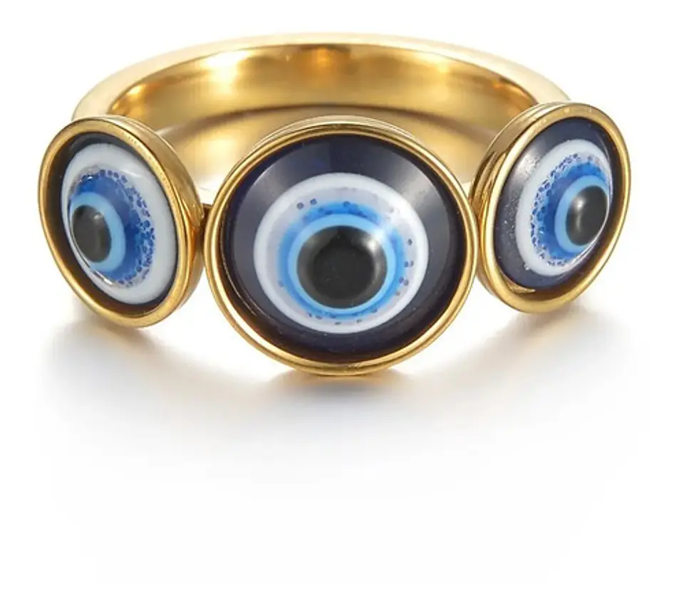 Anillo Amuleto Mujer Con Ojo Del Mal Turco Acero Color Oro 34