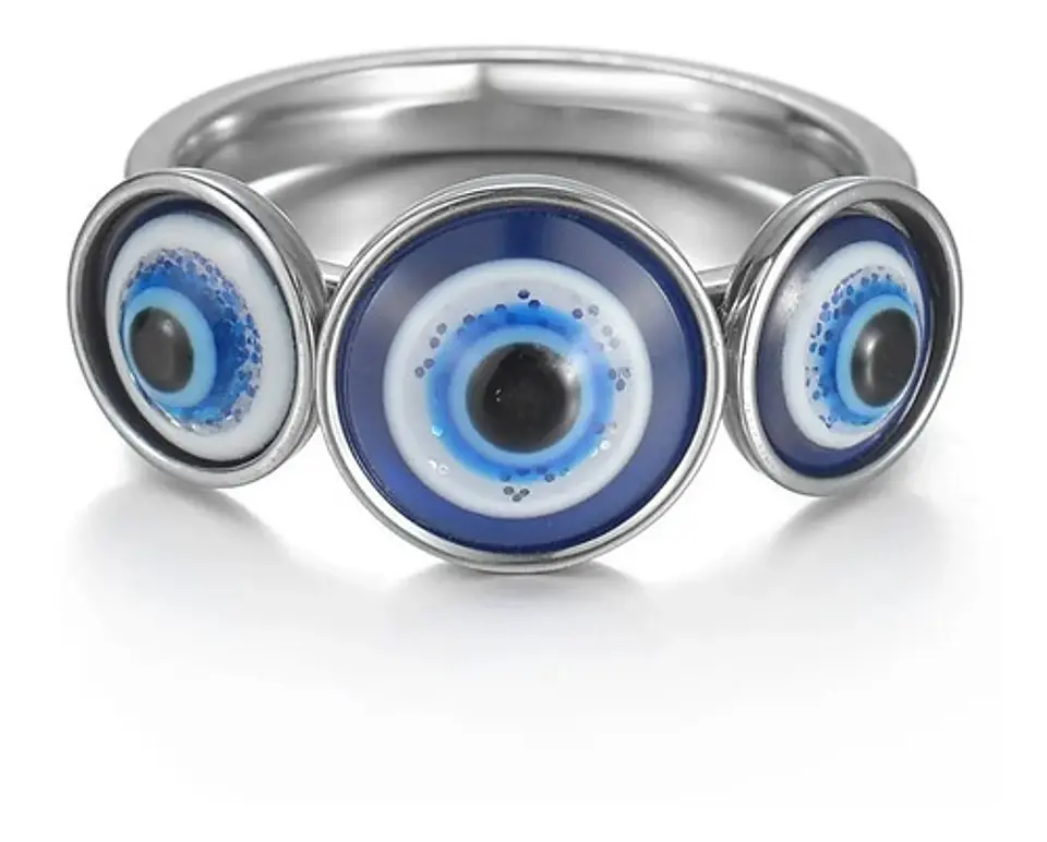 Anillo Amuleto Mujer Con Ojo Del Mal Turco Acero Color Oro 36