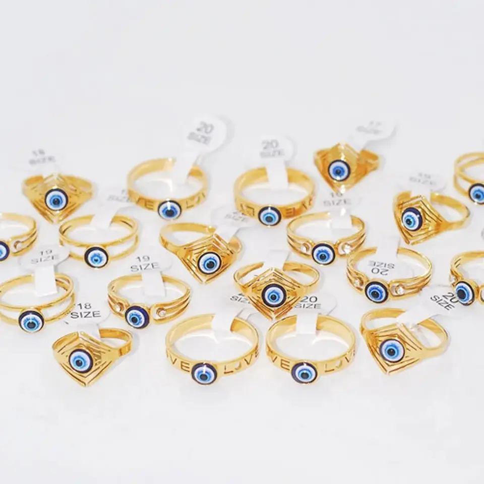 Anillo Amuleto Mujer Con Ojo Del Mal Turco Acero Color Oro 40
