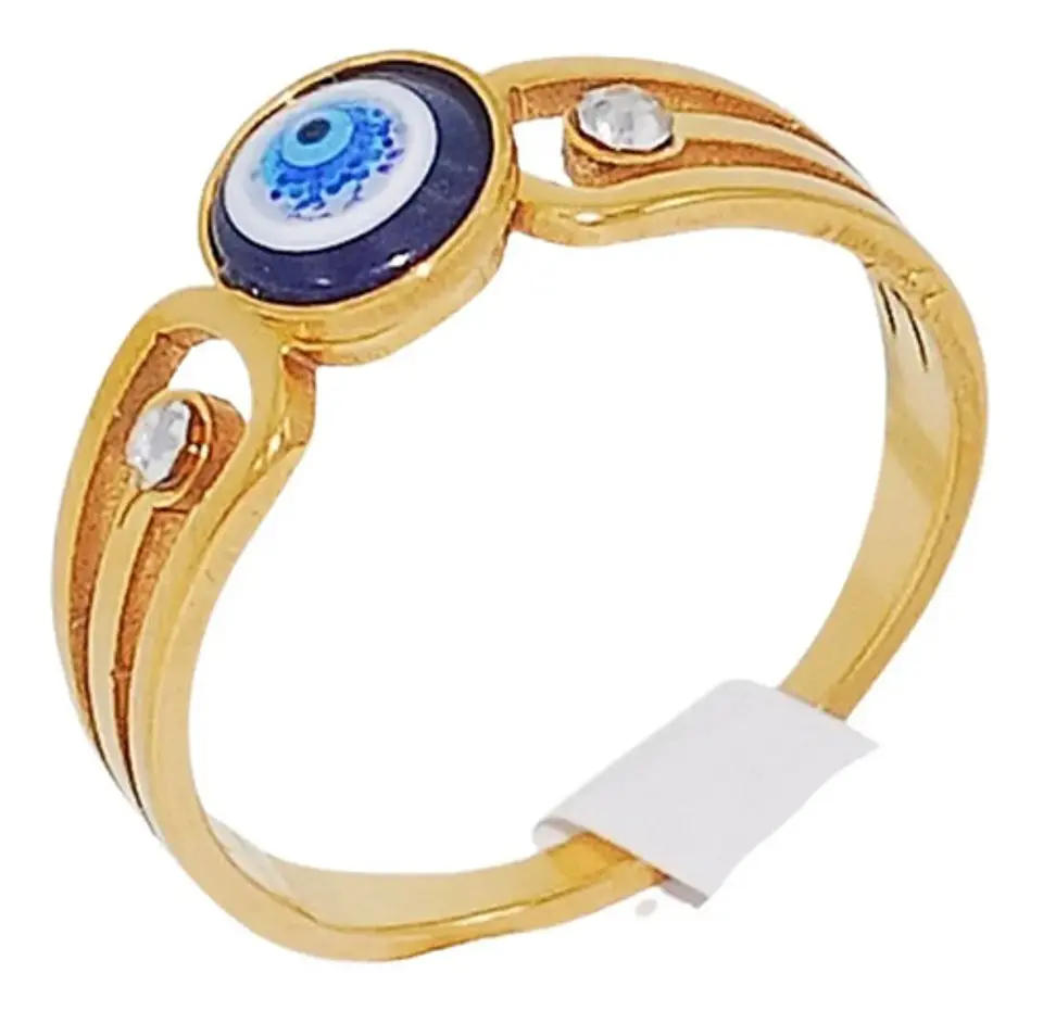 Anillo Amuleto Mujer Con Ojo Del Mal Turco Acero Color Oro 42