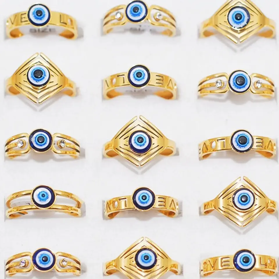 Anillo Amuleto Mujer Con Ojo Del Mal Turco Acero Color Oro 45