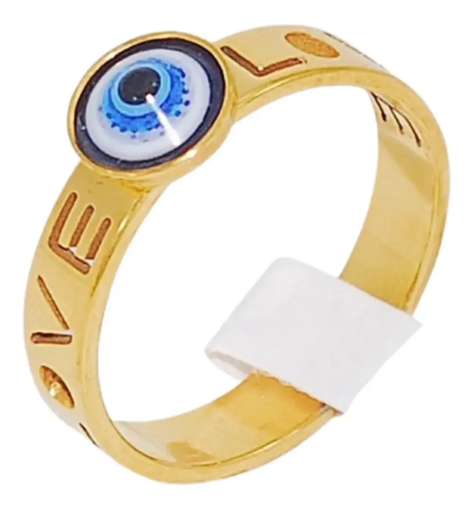 Anillo Amuleto Mujer Con Ojo Del Mal Turco Acero Color Oro 46