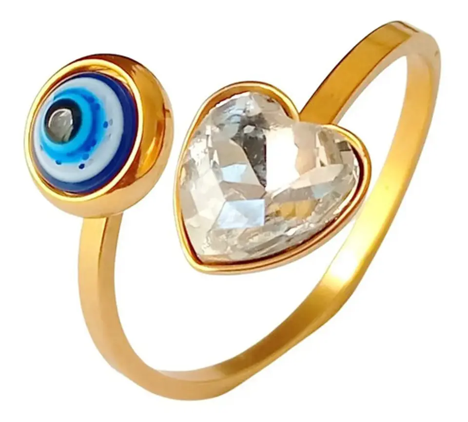 Anillo Amuleto Mujer Con Ojo Del Mal Turco Acero Color Oro 58