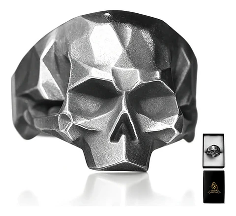 Anillo Color Plata Oscuro De Acero Craneo Calavera Hombre