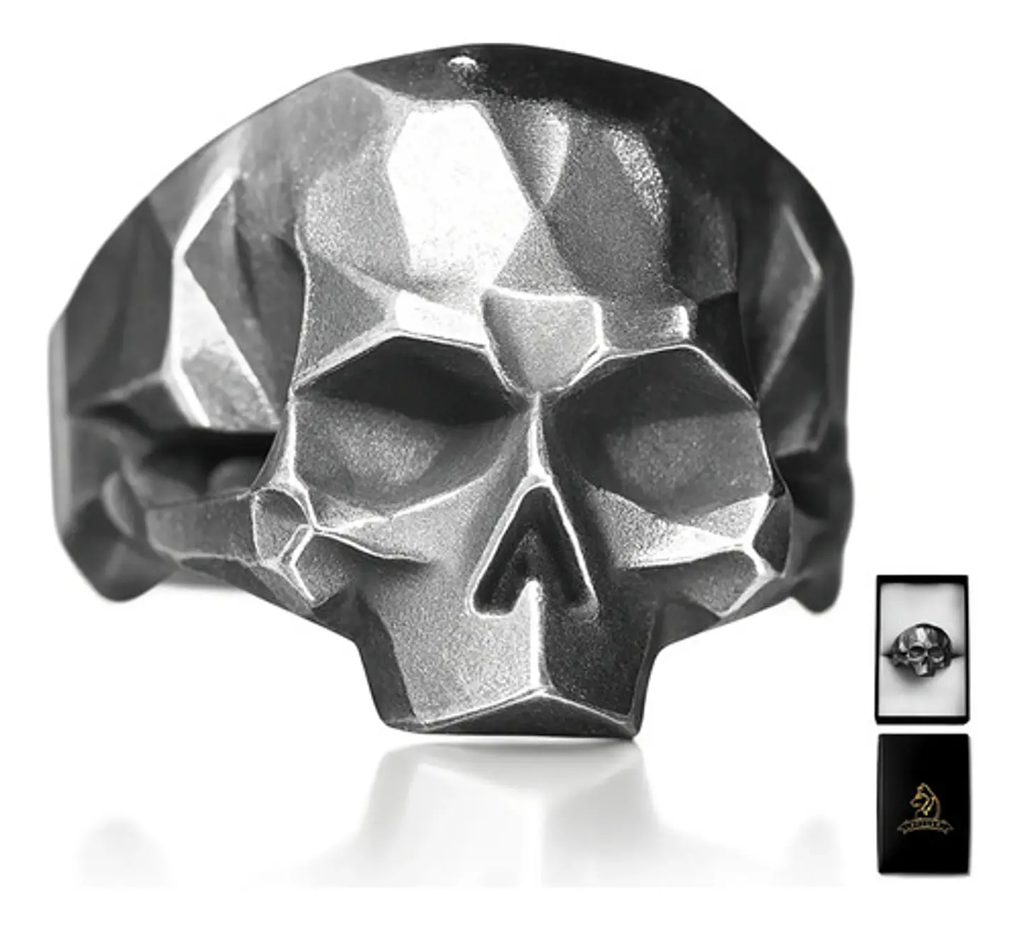 Anillo Color Plata Oscuro De Acero Craneo Calavera Hombre 1