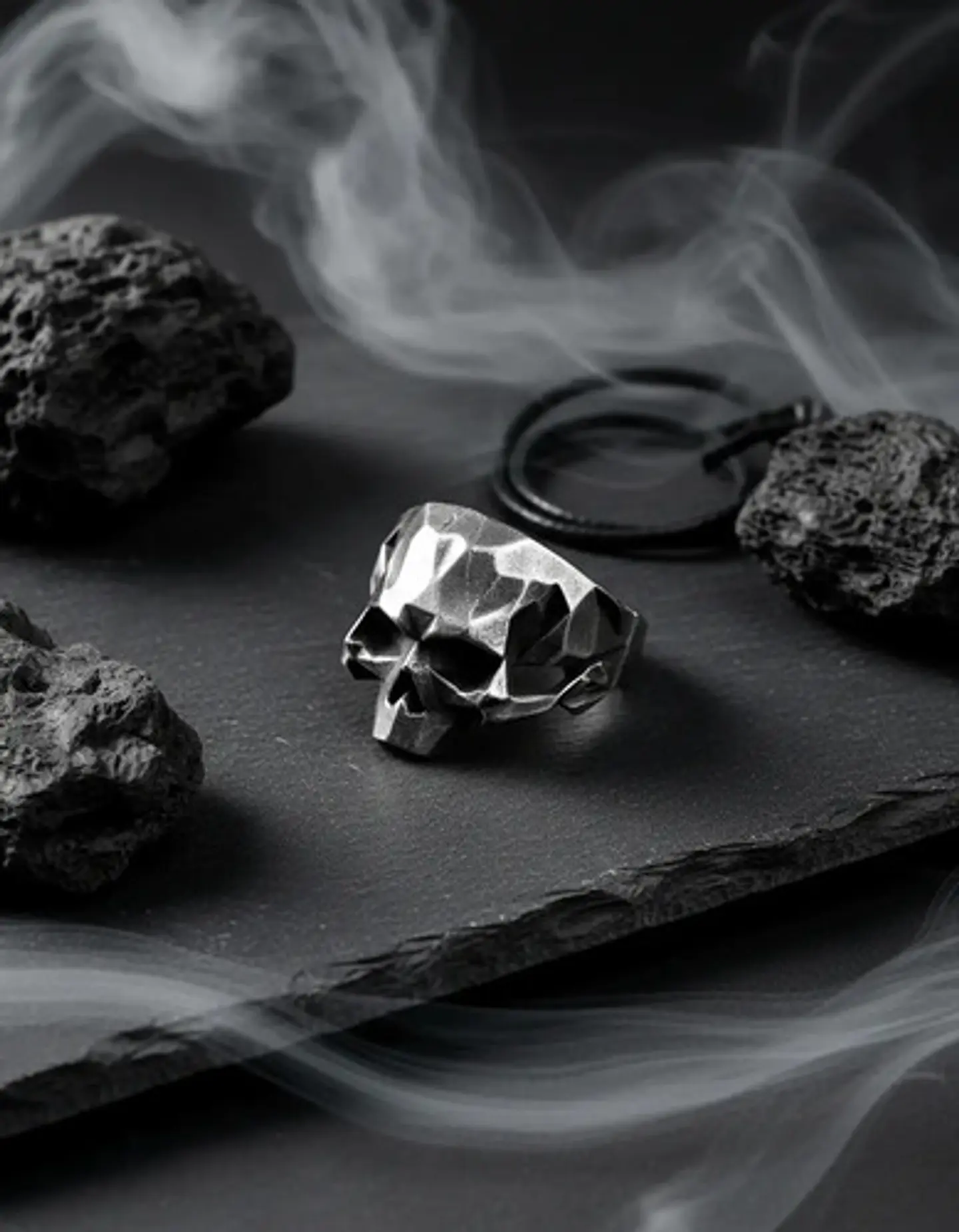 Anillo Color Plata Oscuro De Acero Craneo Calavera Hombre 7