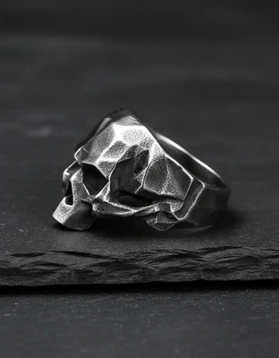 Anillo Color Plata Oscuro De Acero Craneo Calavera Hombre 8