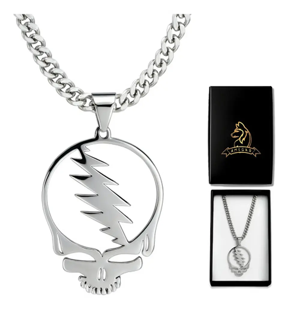 Collar Hombre Y Mujer Dije Banda De Metal Rock Grateful Dead Plateado 1