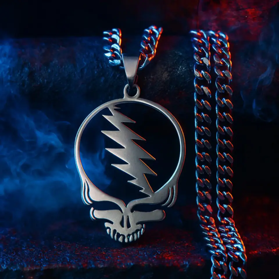 Collar Hombre Y Mujer Dije Banda De Metal Rock Grateful Dead Plateado 7