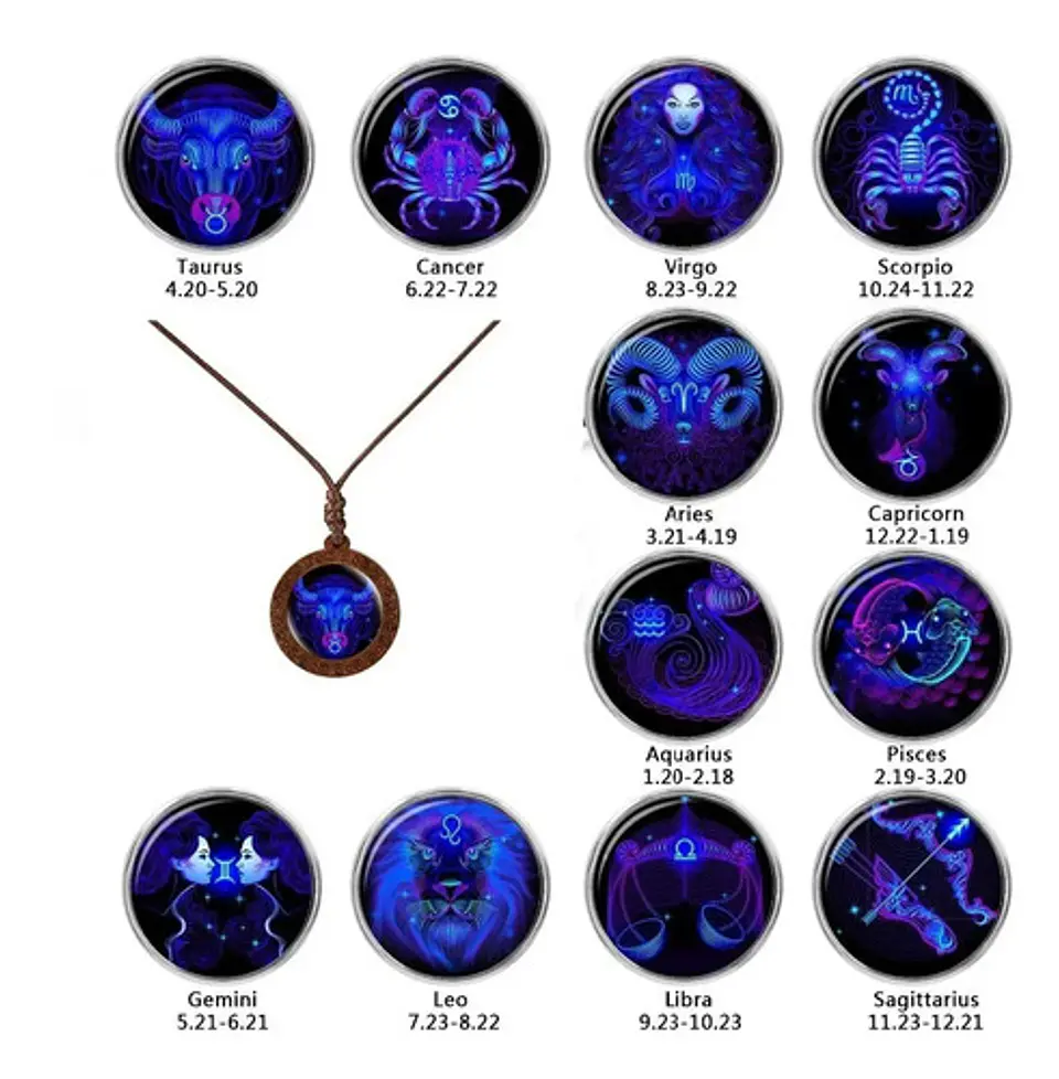 Collar Madera Constelaciones Signos Zodiacales Hombre Mujer 9