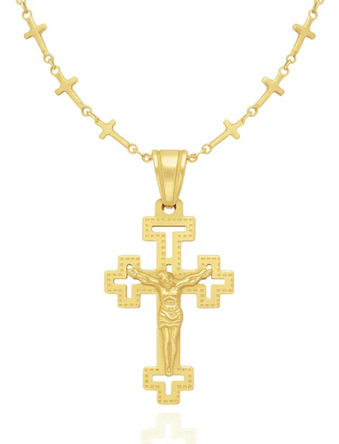 Collar Cadena Cruzes Hombre Mujer Dije Cruz Acero Color Oro