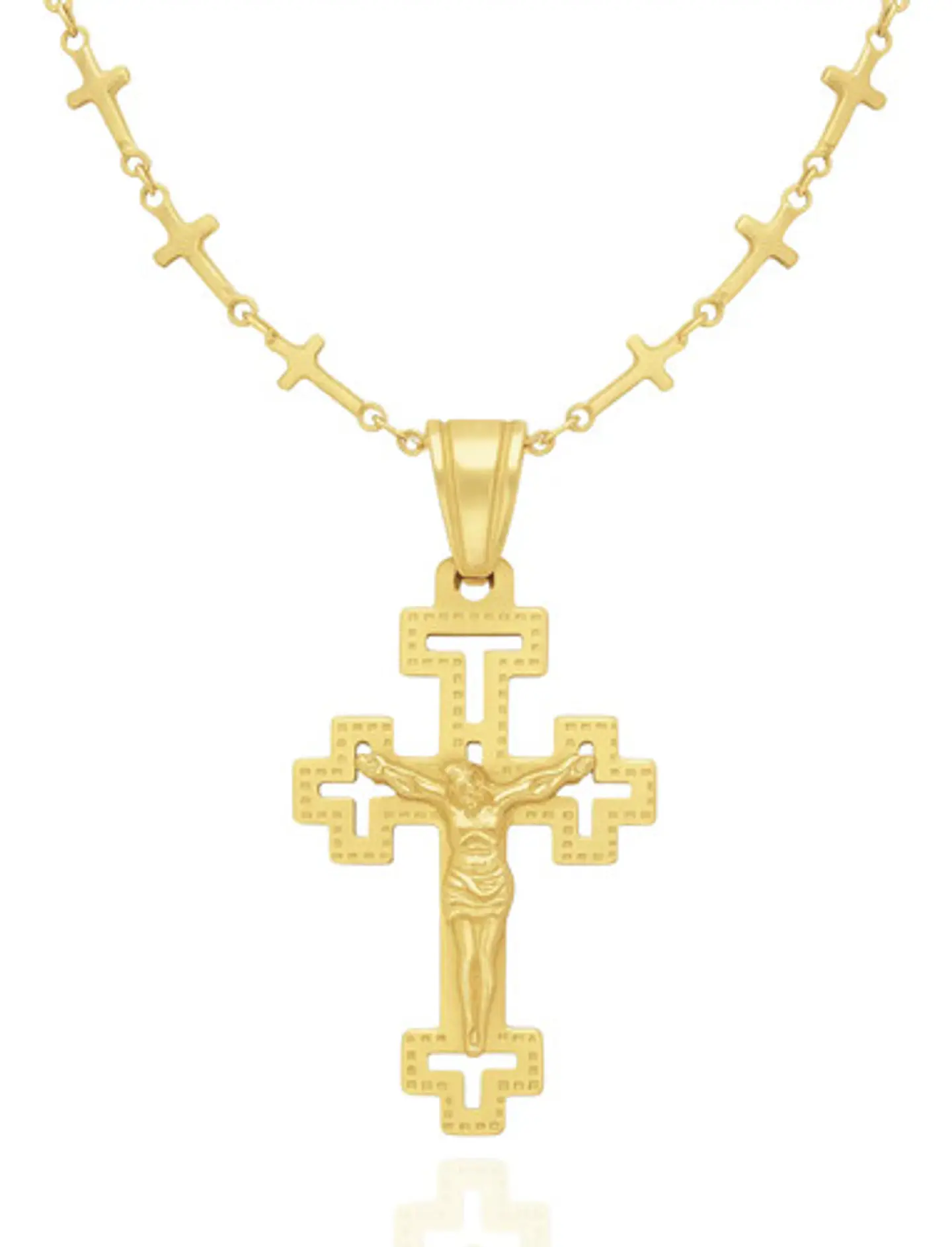 Collar Cadena Cruzes Hombre Mujer Dije Cruz Acero Color Oro 1