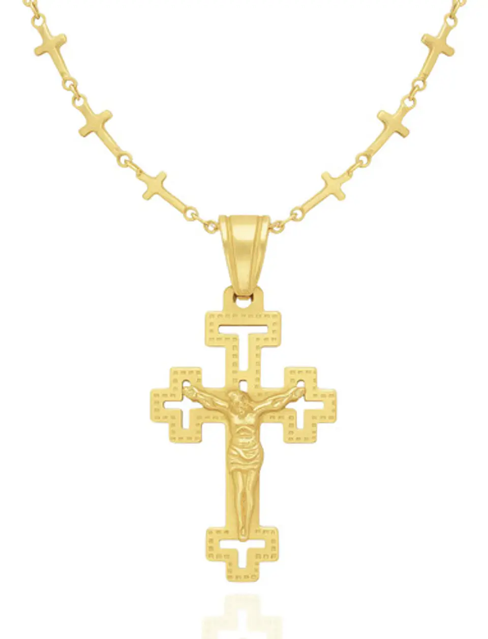 Collar Cadena Cruzes Hombre Mujer Dije Cruz Acero Color Oro 1